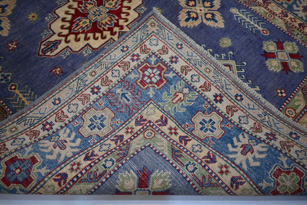 Exquisite 6x8 Purple Kazak Hand-Knotted Wool Rug: Turkish Geometric Area Masterpiece