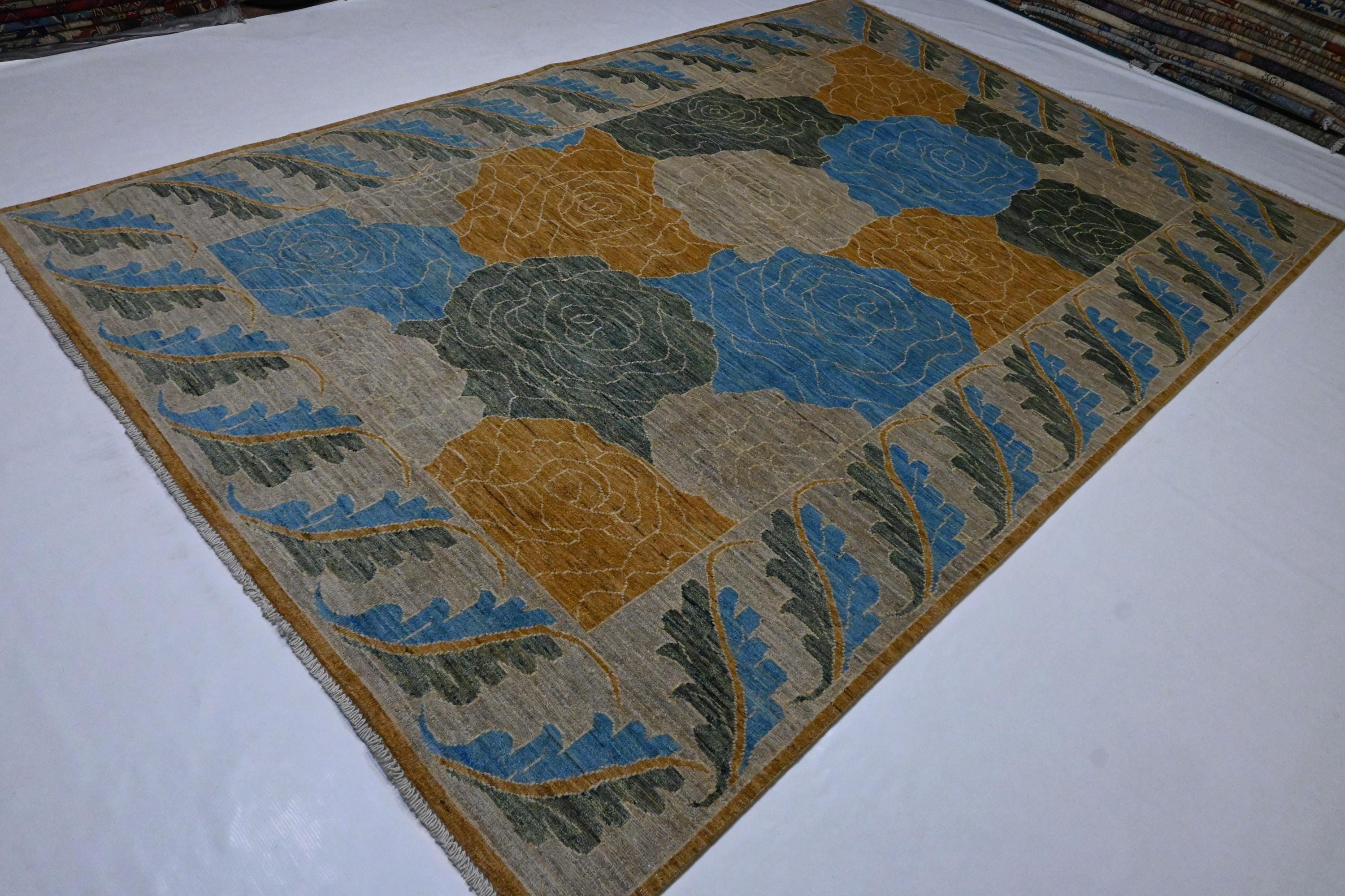 Authentic Hand-Knotted Afghan Gabbeh Wool Rug, Natural Dyes, 6x9 Feet, Modern