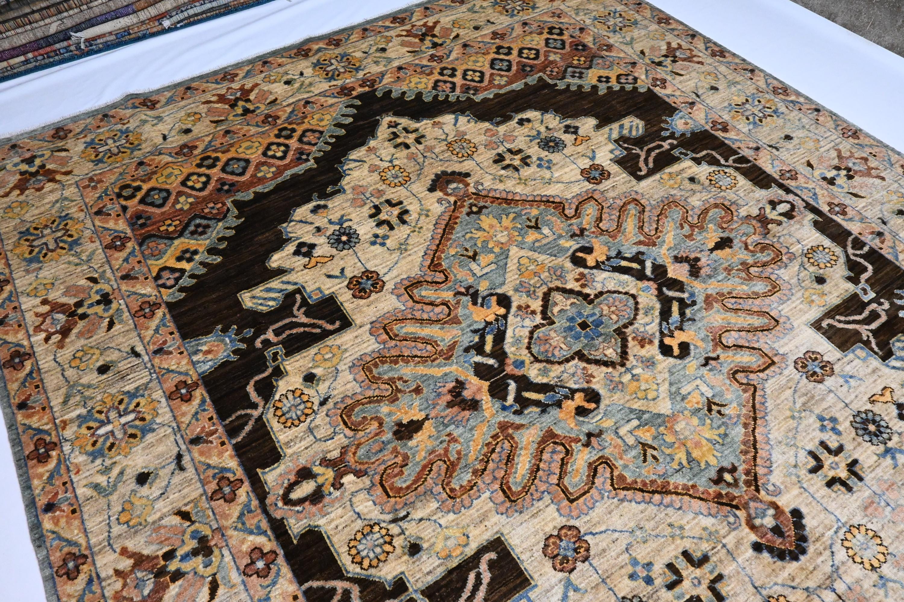 8x10 Handmade Afghan Heriz Wool Rug – Turkmen Medallion, Organic Dyes