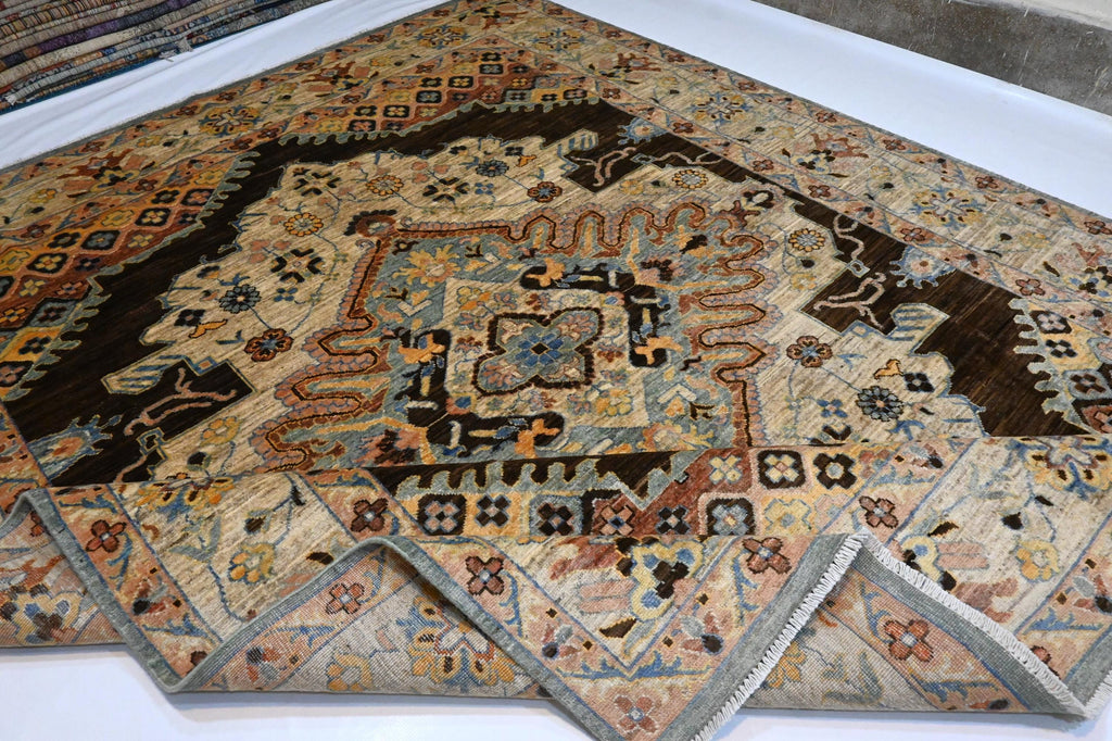 8x10 Handmade Afghan Heriz Wool Rug – Turkmen Medallion, Organic Dyes