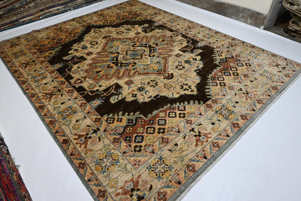 8x10 Handmade Afghan Heriz Wool Rug – Turkmen Medallion, Organic Dyes