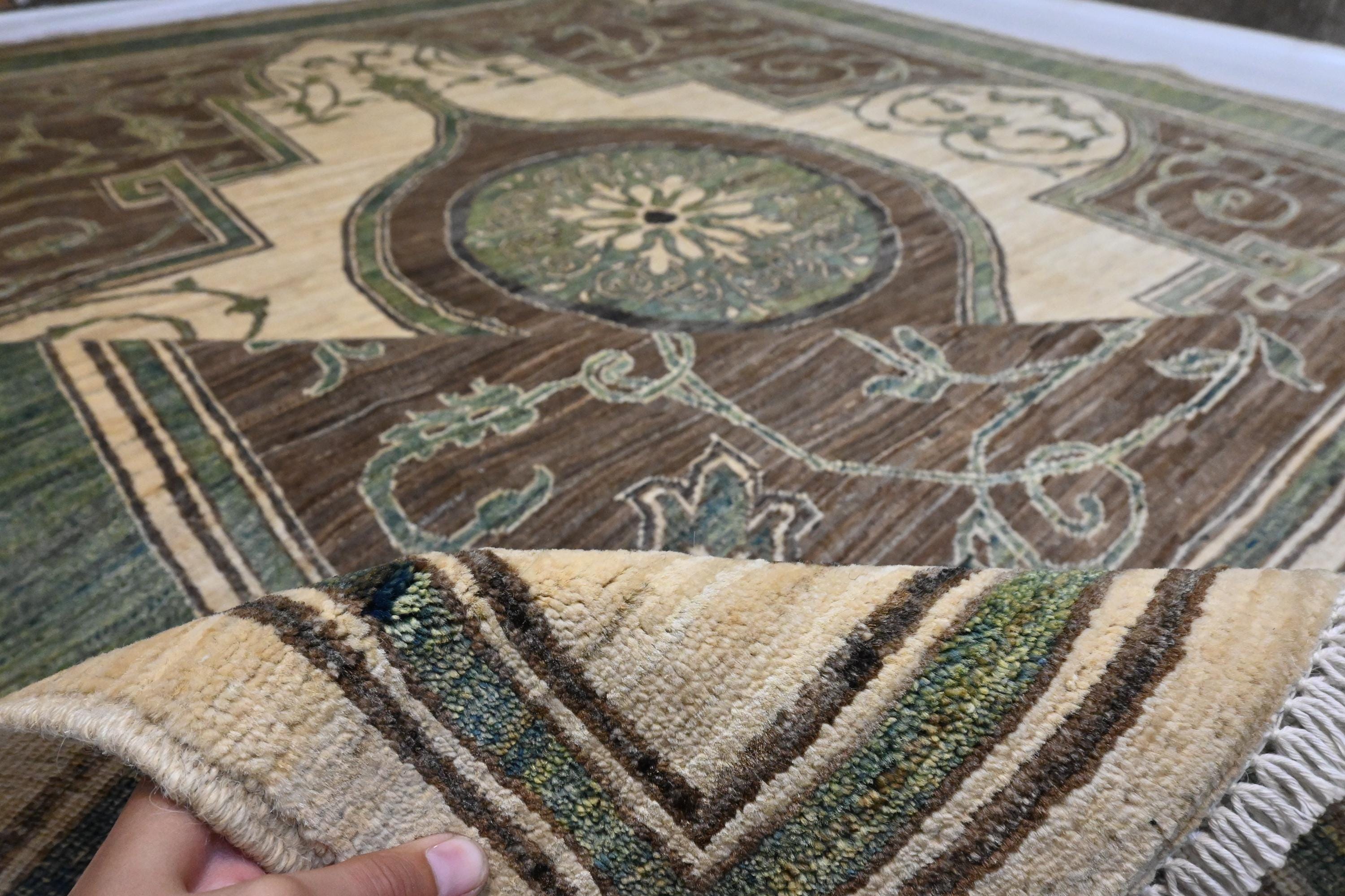 Exquisite 8x10 Hand-Knotted Afghan Khotan Wool Rug - Natural Dyes