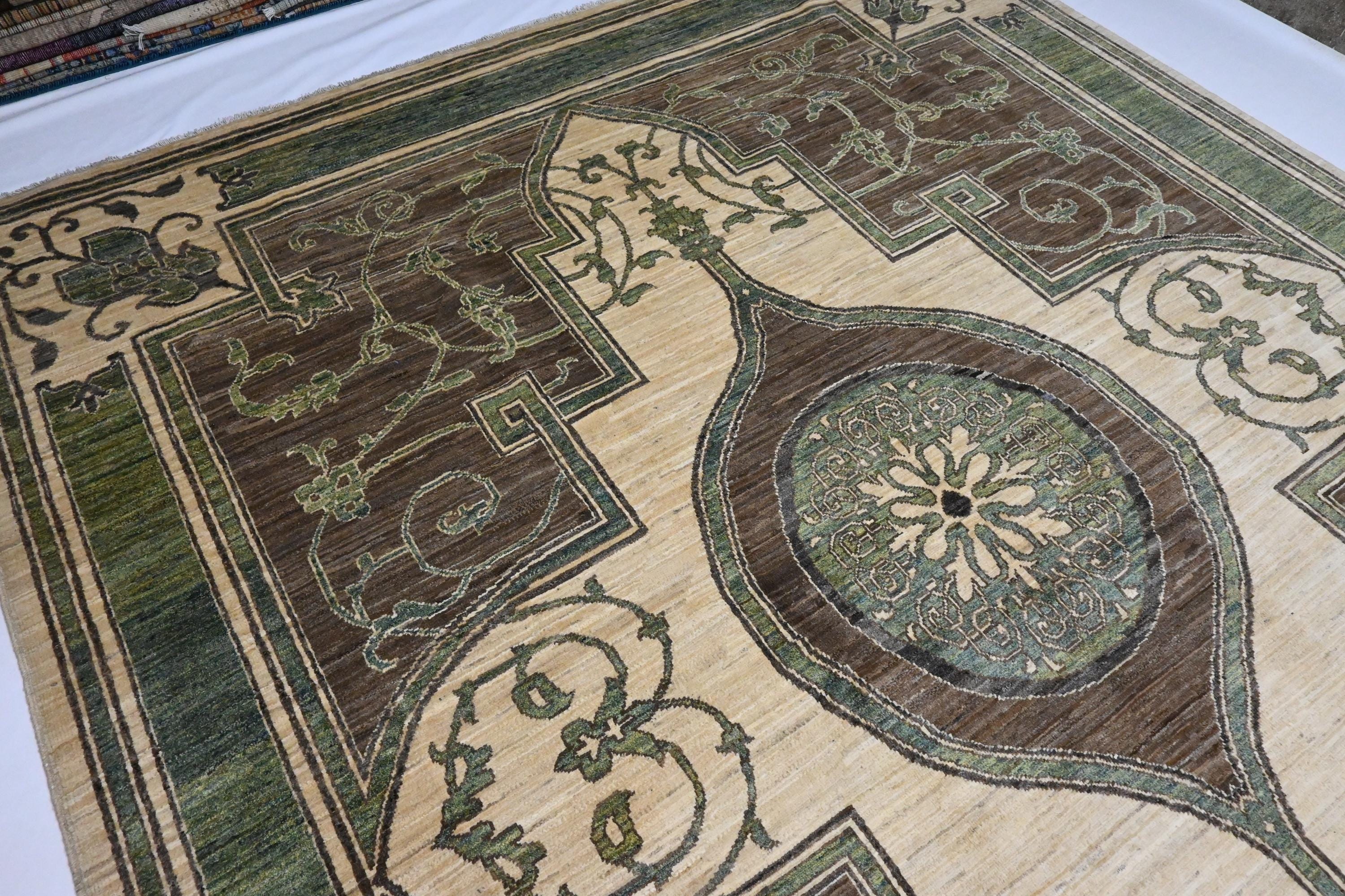 Exquisite 8x10 Hand-Knotted Afghan Khotan Wool Rug - Natural Dyes