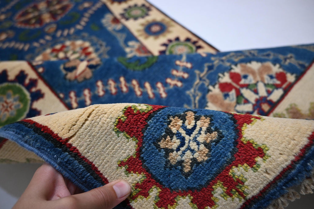 Hand-Knotted Blue Bijdar Wool Runner Rug - 3x10 ft Geometric Turkish Design