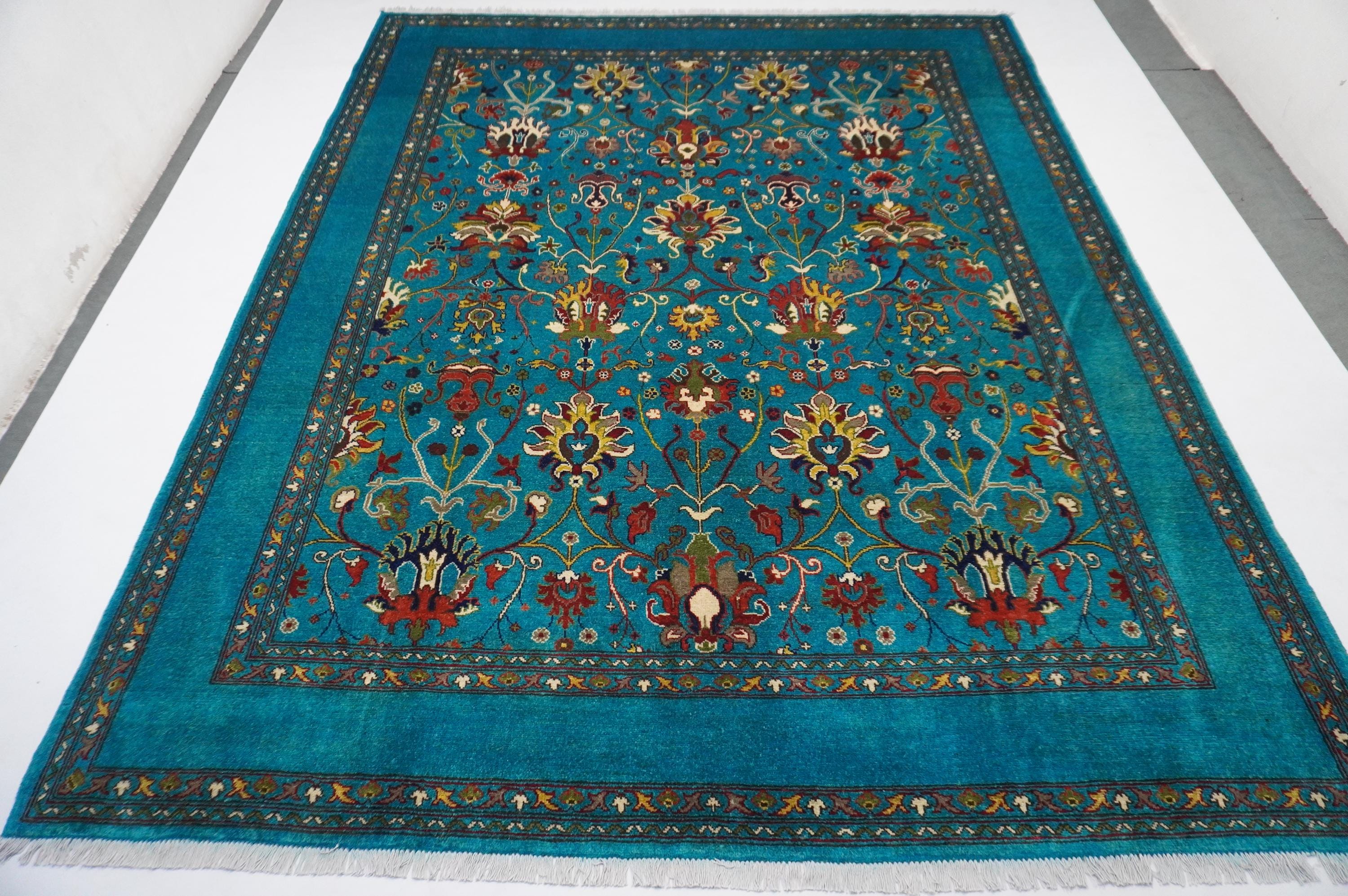 Luxurious 8x10 Turquoise Turkmen Bijdar Sultani Handmade Wool Afghan Oriental Area Rug