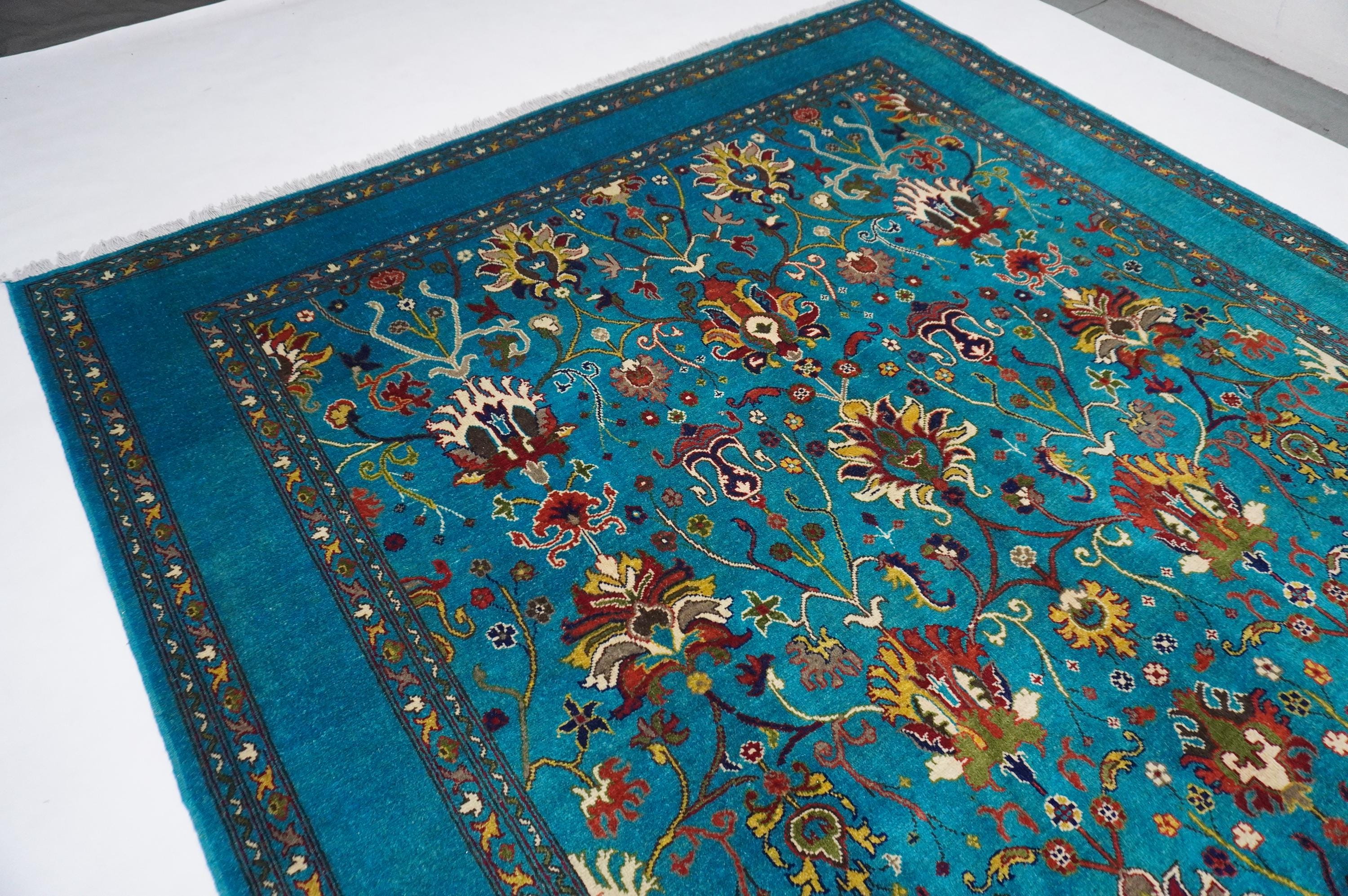 Luxurious 8x10 Turquoise Turkmen Bijdar Sultani Handmade Wool Afghan Oriental Area Rug