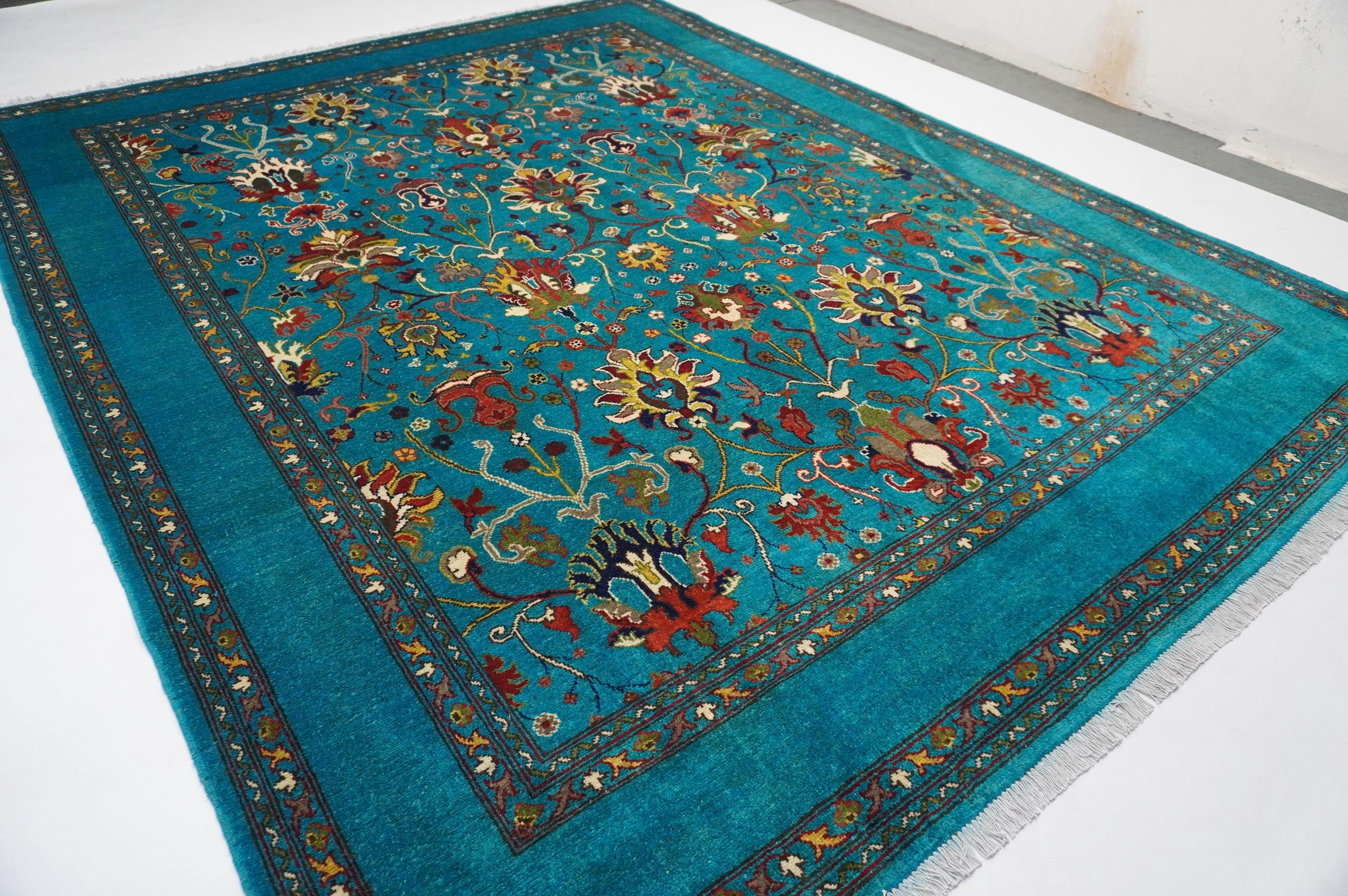 Luxurious 8x10 Turquoise Turkmen Bijdar Sultani Handmade Wool Afghan Oriental Area Rug