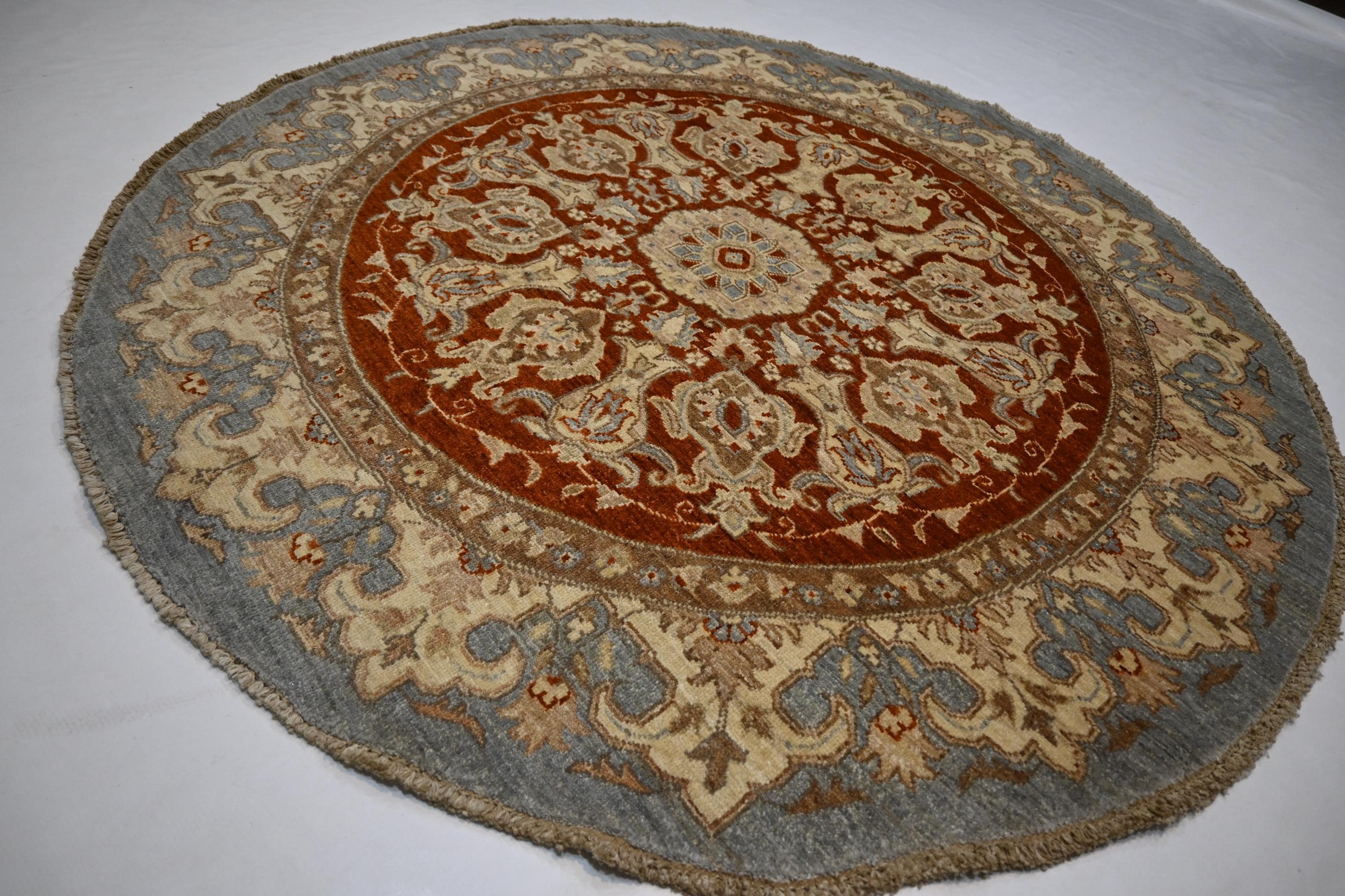 Luxurious Hand-Knotted Afghan Wool Rug: Red Gray Turkmen Zeigler Geometric Pattern