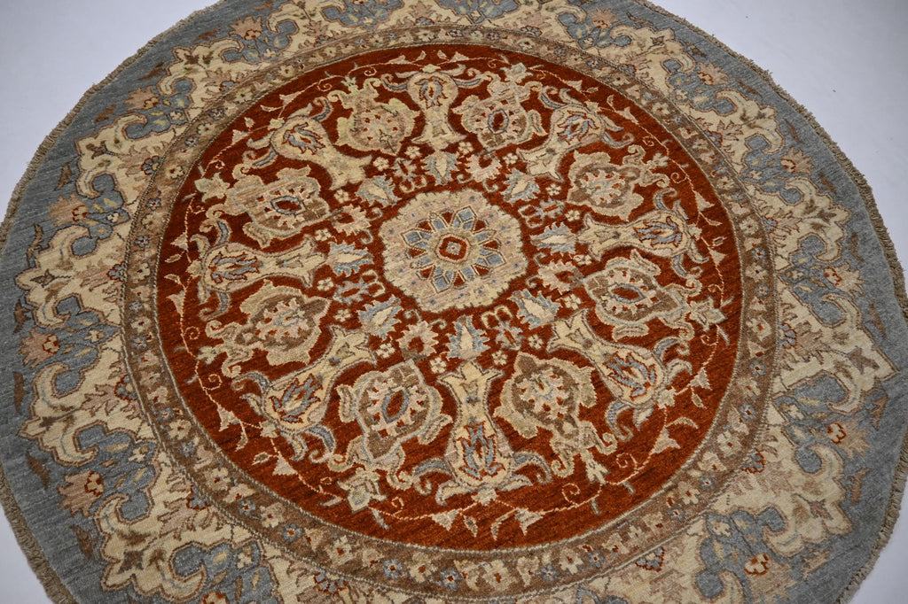 Luxurious Hand-Knotted Afghan Wool Rug: Red Gray Turkmen Zeigler Geometric Pattern