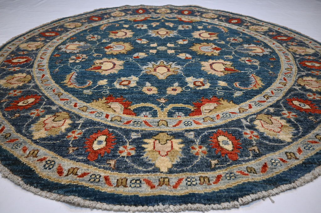 5x5 Ft Round Bluish Turquoise Afghan Zeigler Hand-Knotted Wool Area Rug
