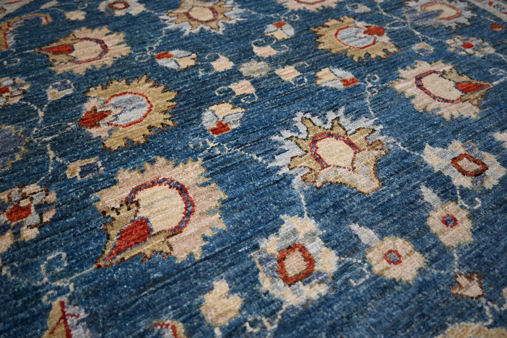 5x5 Ft Round Bluish Turquoise Afghan Zeigler Hand-Knotted Wool Area Rug