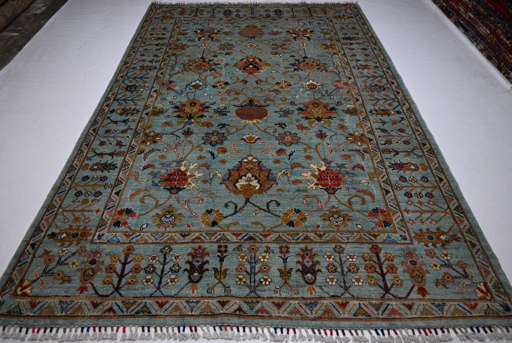 Luxurious 6x9 Gray Bijdar Afghan Handmade Wool Rug - Authentic Turkmen Tribal