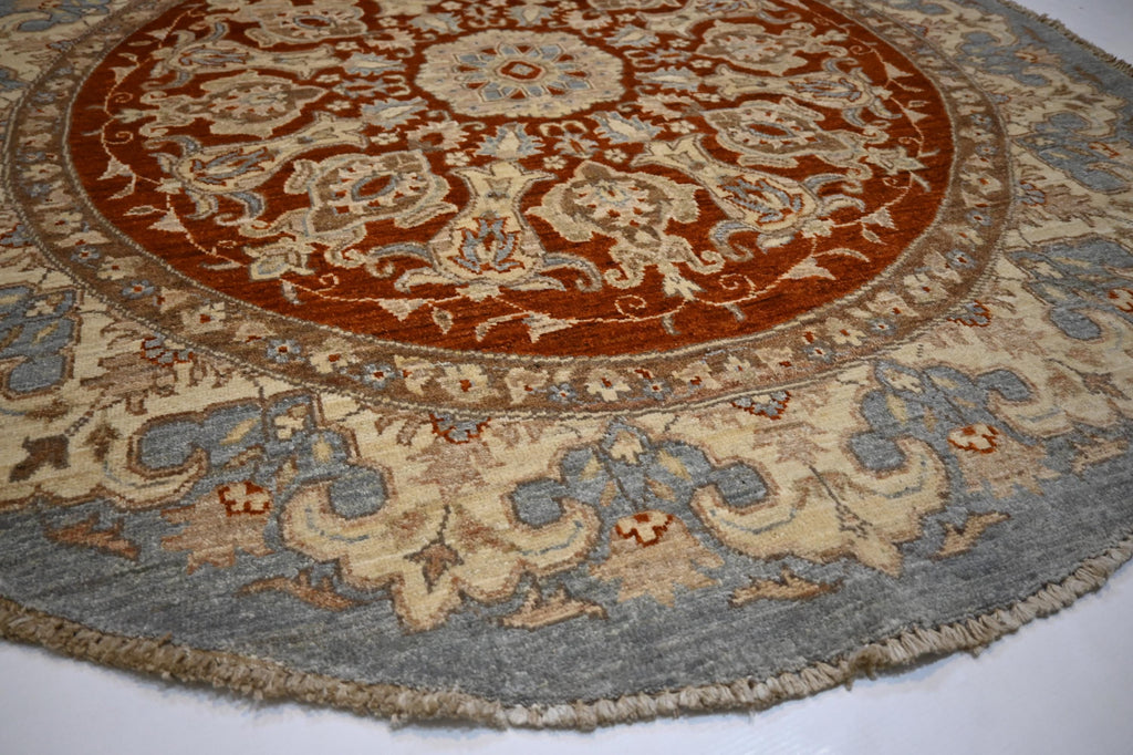 Luxurious Hand-Knotted Afghan Wool Rug: Red Gray Turkmen Zeigler Geometric Pattern