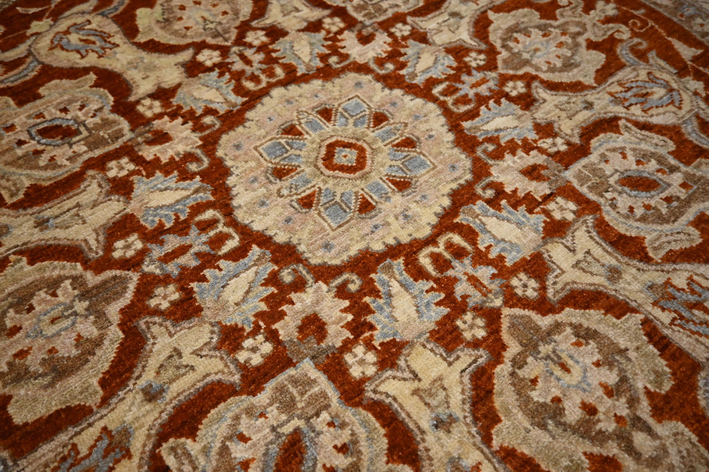 Luxurious Hand-Knotted Afghan Wool Rug: Red Gray Turkmen Zeigler Geometric Pattern