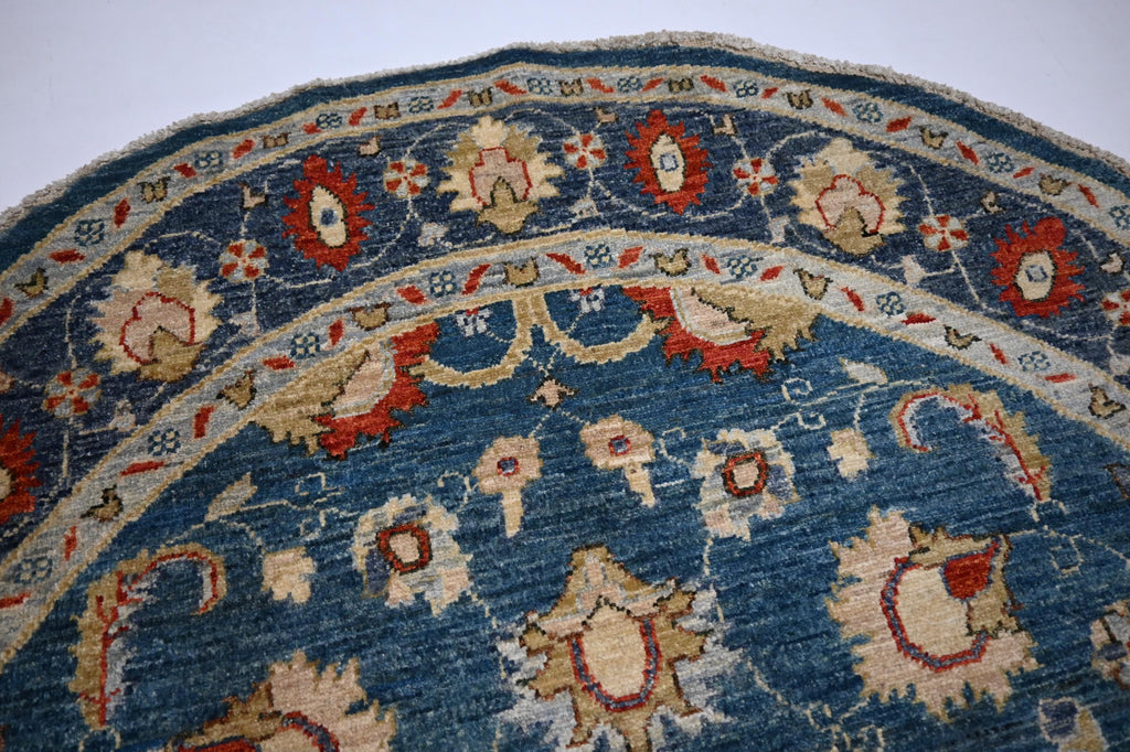 5x5 Ft Round Bluish Turquoise Afghan Zeigler Hand-Knotted Wool Area Rug