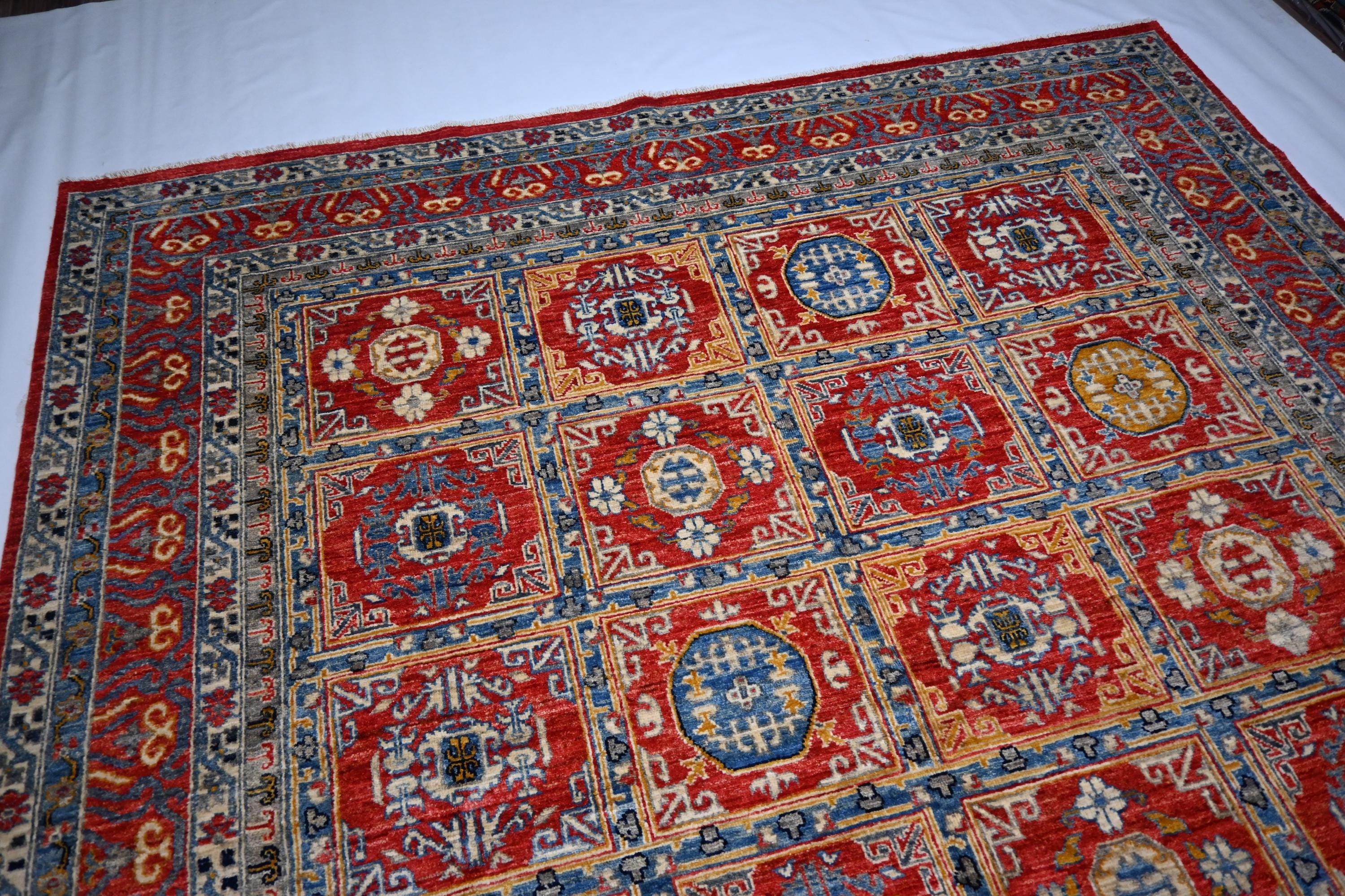 Large 8x10 Afghan Bijdar Hand-Knotted Wool Rug - Modern Traditional Medallion