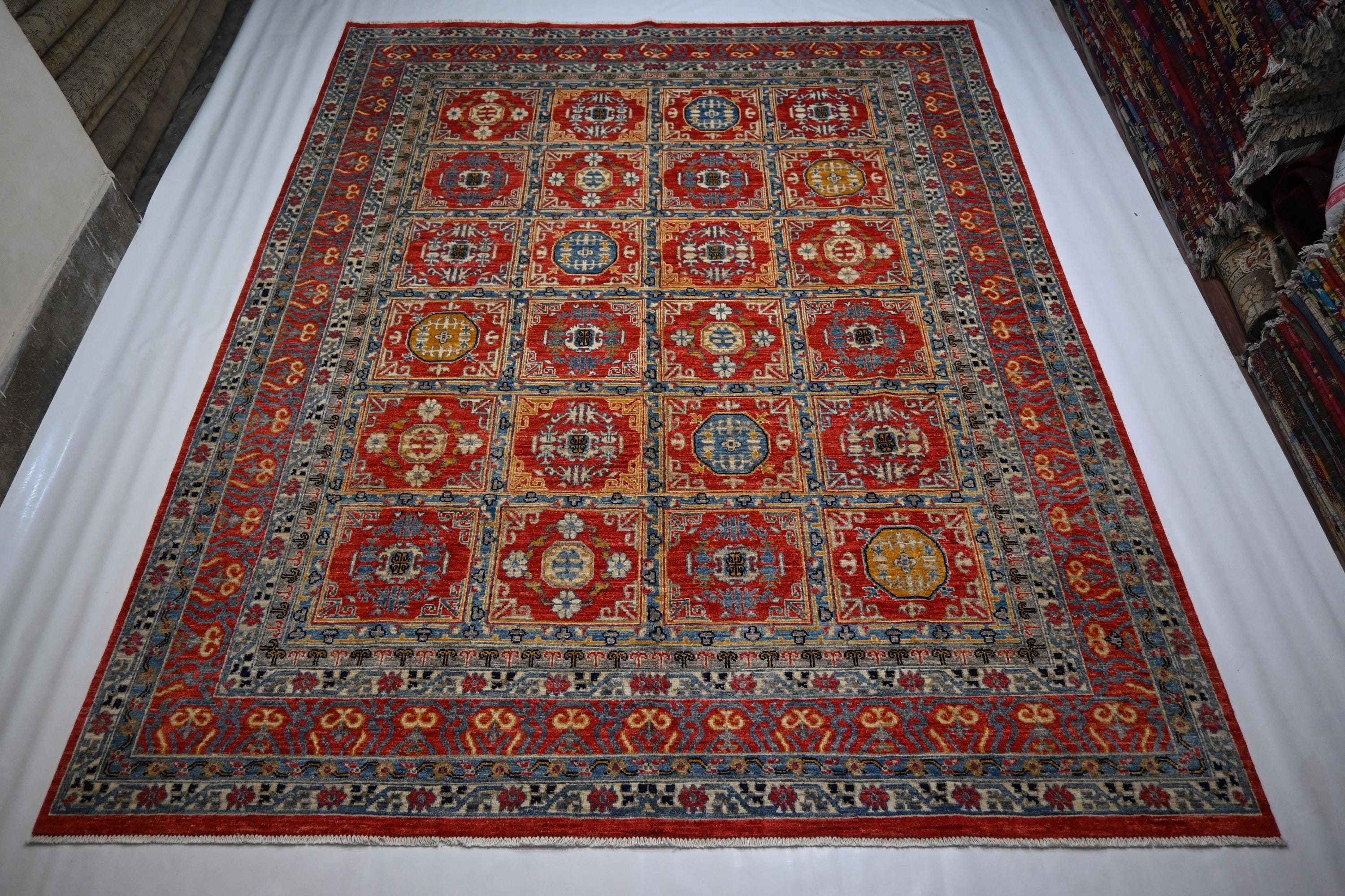 Large 8x10 Afghan Bijdar Hand-Knotted Wool Rug - Modern Traditional Medallion