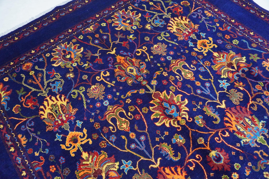 8x10 Large Navy Blue Afghan Bijdar Wool Area Rug Floral Oushak