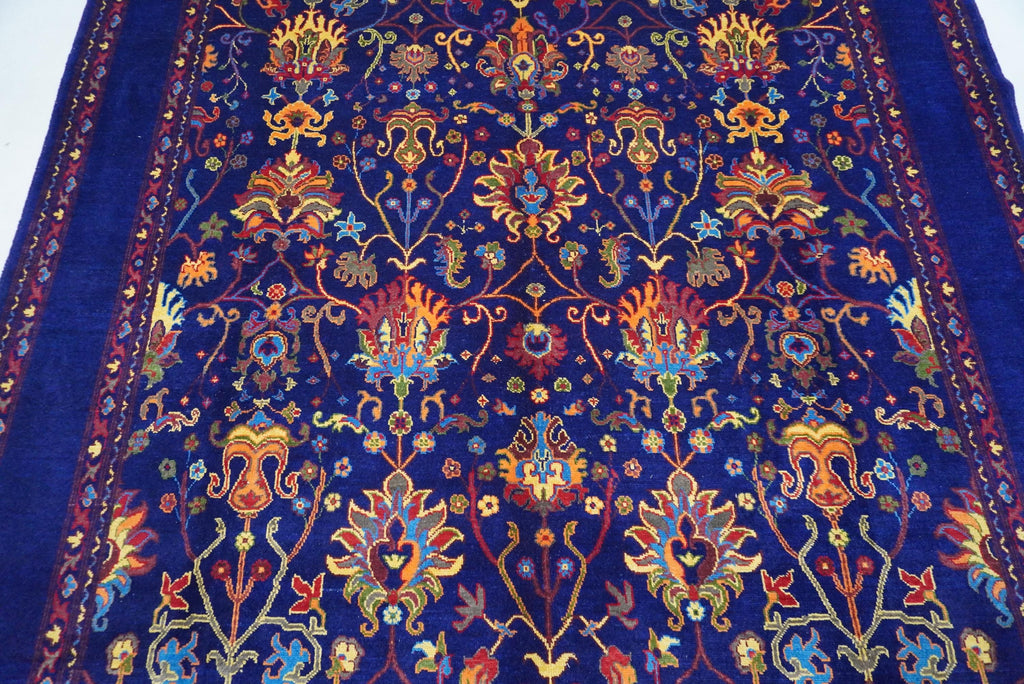 8x10 Large Navy Blue Afghan Bijdar Wool Area Rug Floral Oushak