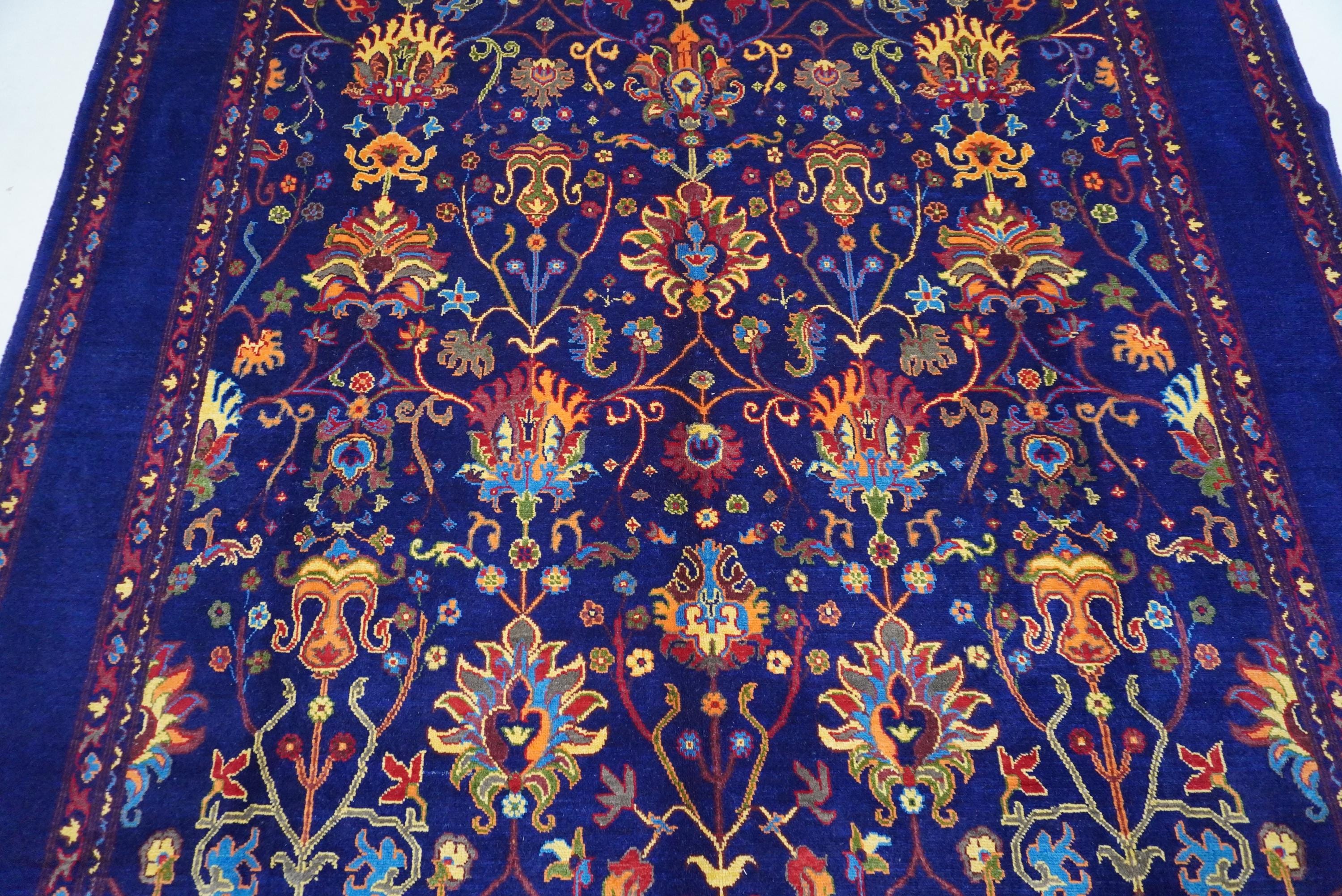 8x10 Large Navy Blue Afghan Bijdar Wool Area Rug Floral Oushak