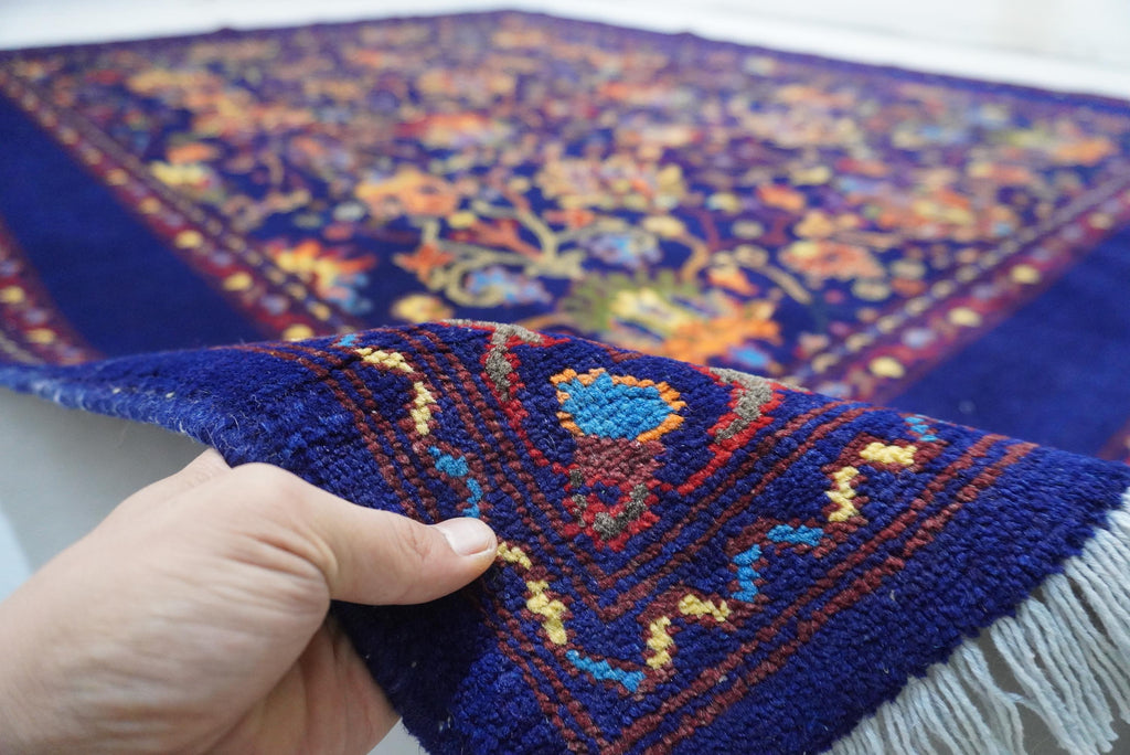 8x10 Large Navy Blue Afghan Bijdar Wool Area Rug Floral Oushak