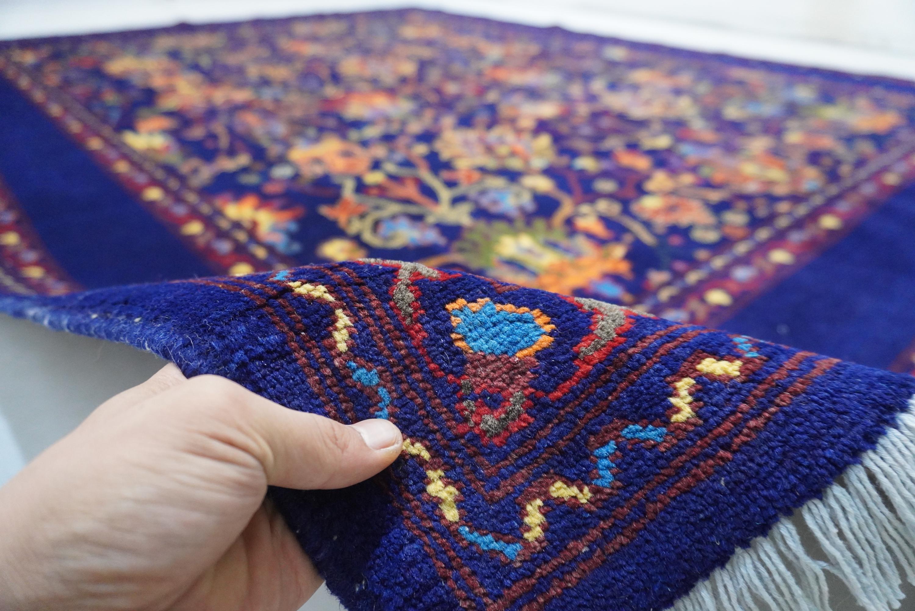 8x10 Large Navy Blue Afghan Bijdar Wool Area Rug Floral Oushak