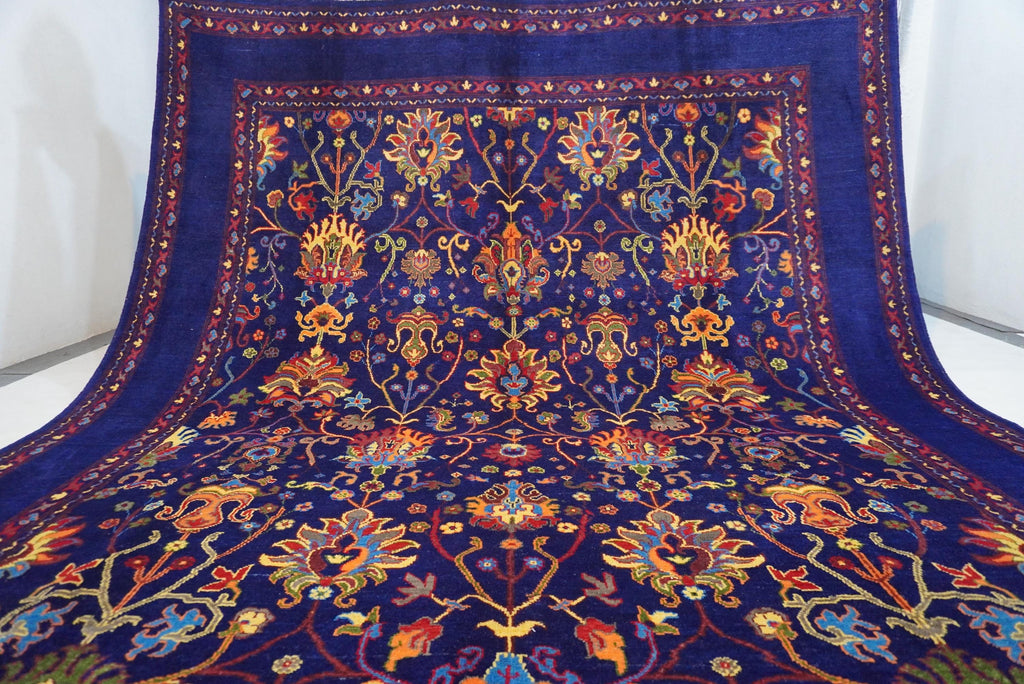 8x10 Large Navy Blue Afghan Bijdar Wool Area Rug Floral Oushak