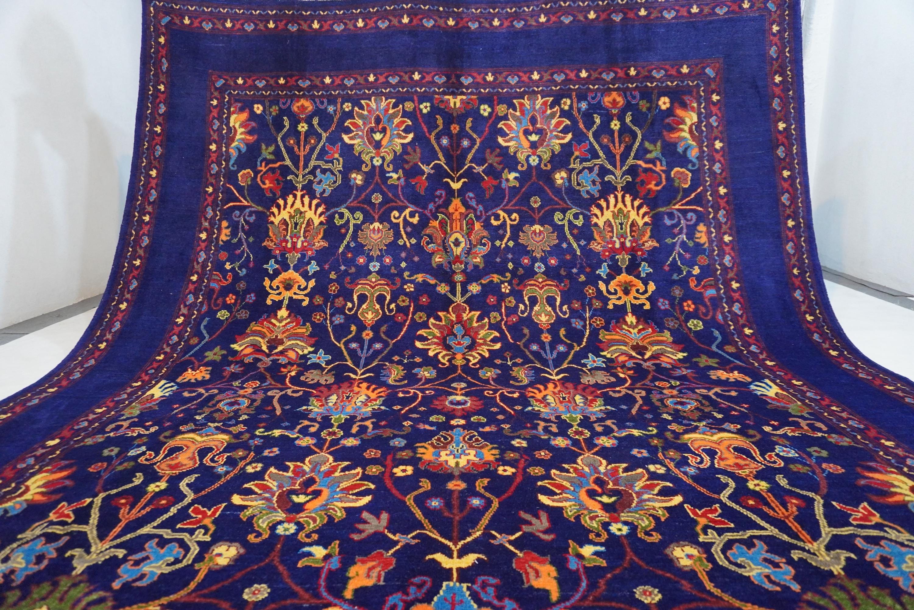 8x10 Large Navy Blue Afghan Bijdar Wool Area Rug Floral Oushak