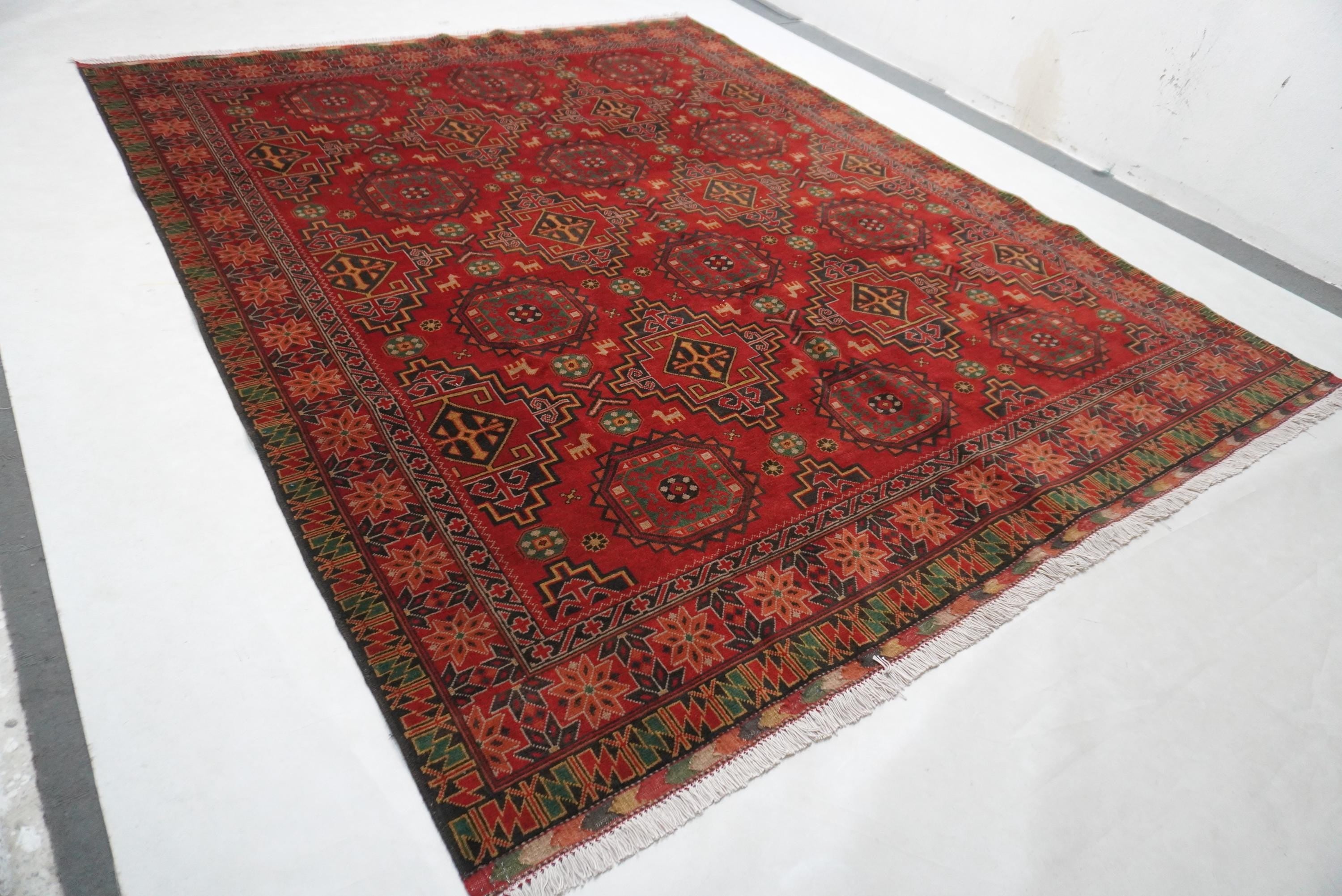 8x10 Red Large Area Rug Afghan Antique Tekke Sarique Handmade Wool