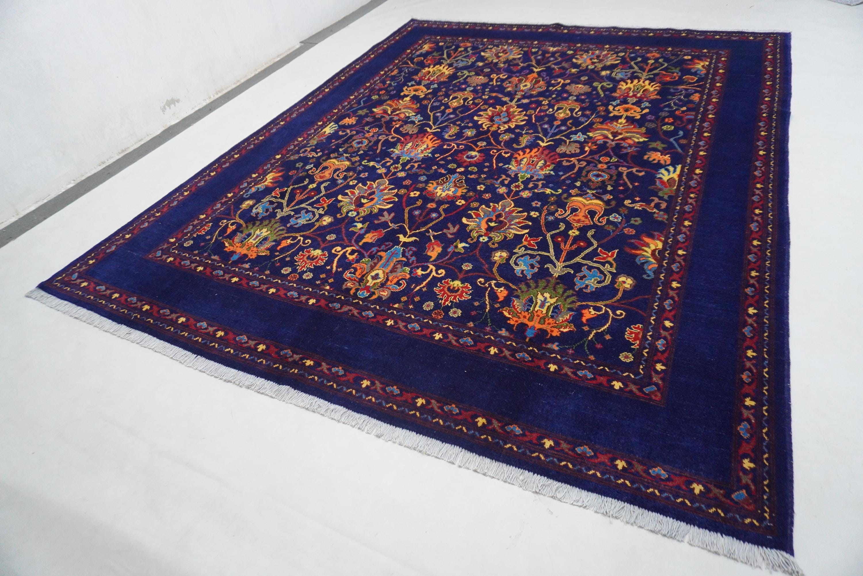 8x10 Large Navy Blue Afghan Bijdar Wool Area Rug Floral Oushak