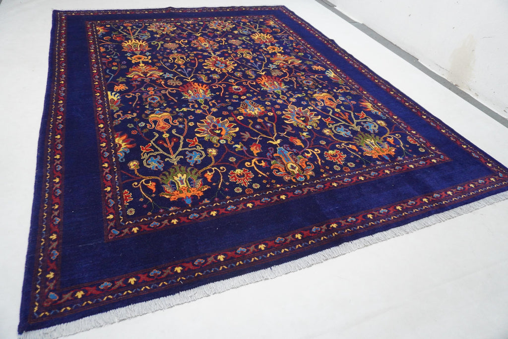 8x10 Large Navy Blue Afghan Bijdar Wool Area Rug Floral Oushak