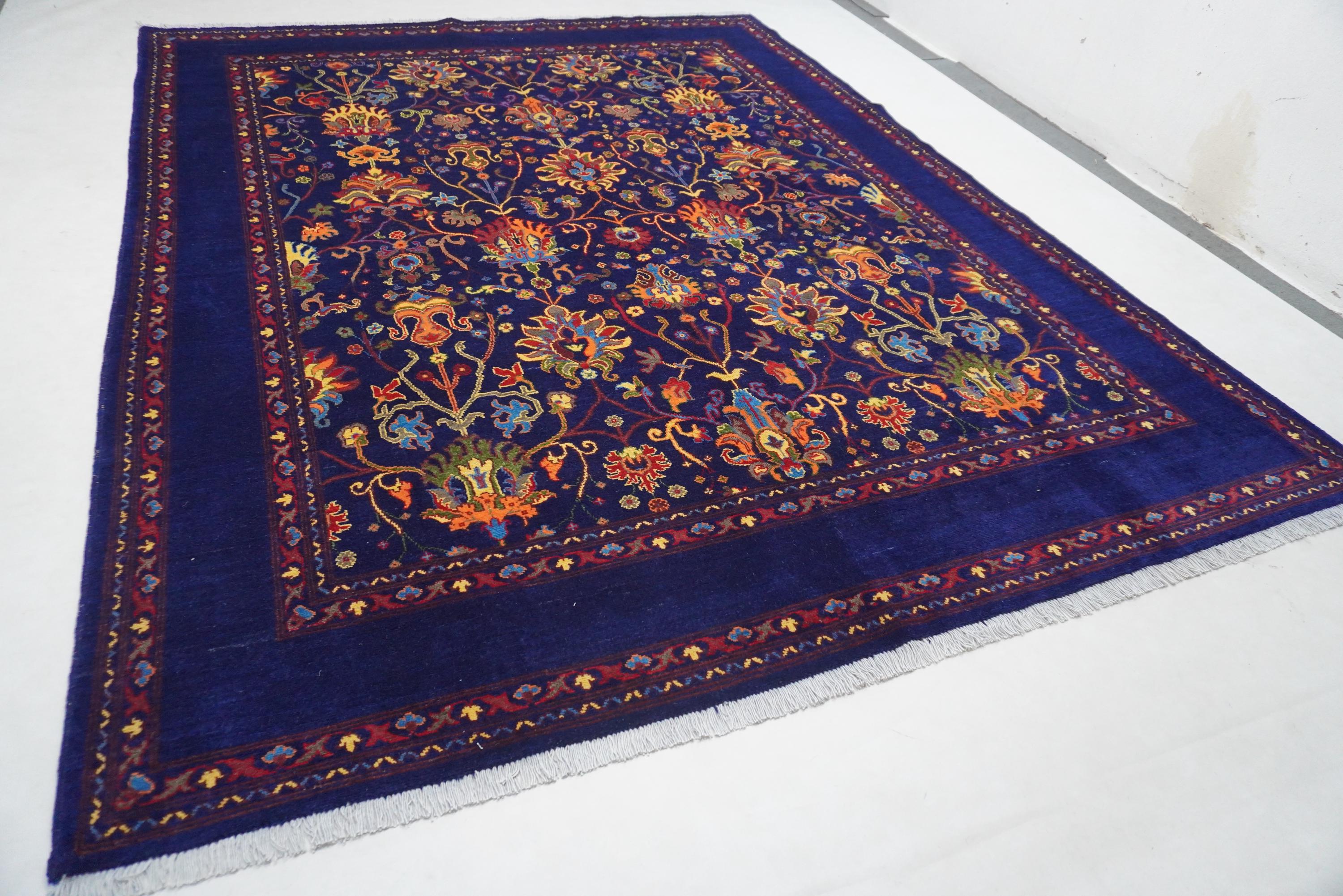 8x10 Large Navy Blue Afghan Bijdar Wool Area Rug Floral Oushak