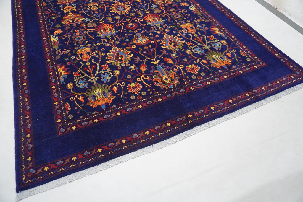 8x10 Large Navy Blue Afghan Bijdar Wool Area Rug Floral Oushak