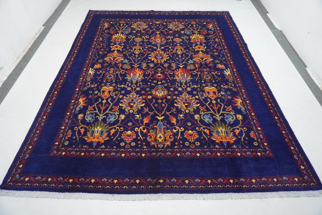8x10 Large Navy Blue Afghan Bijdar Wool Area Rug Floral Oushak