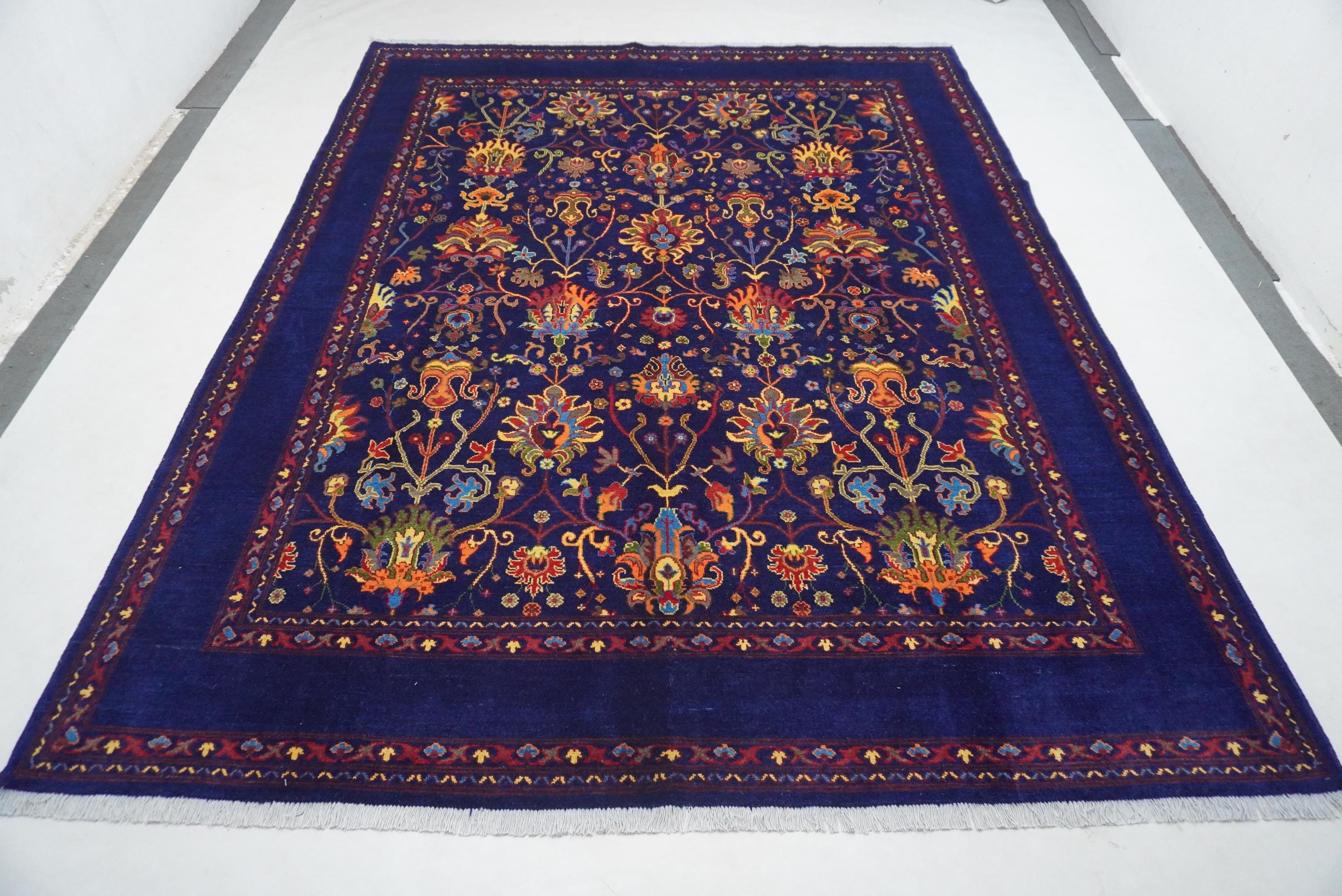 8x10 Large Navy Blue Afghan Bijdar Wool Area Rug Floral Oushak
