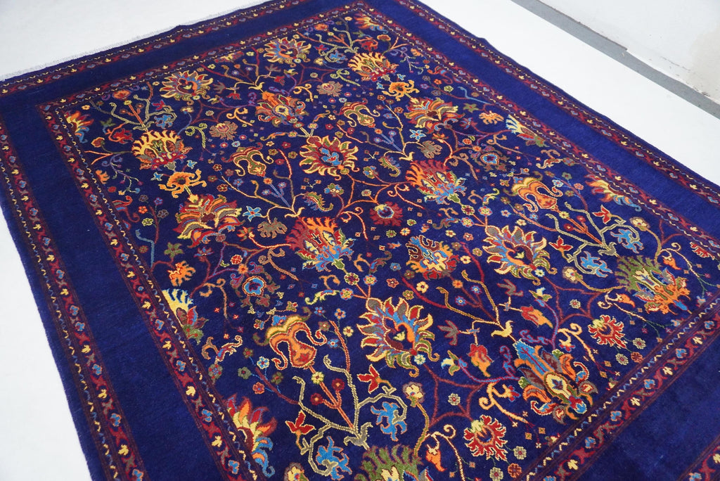 8x10 Large Navy Blue Afghan Bijdar Wool Area Rug Floral Oushak