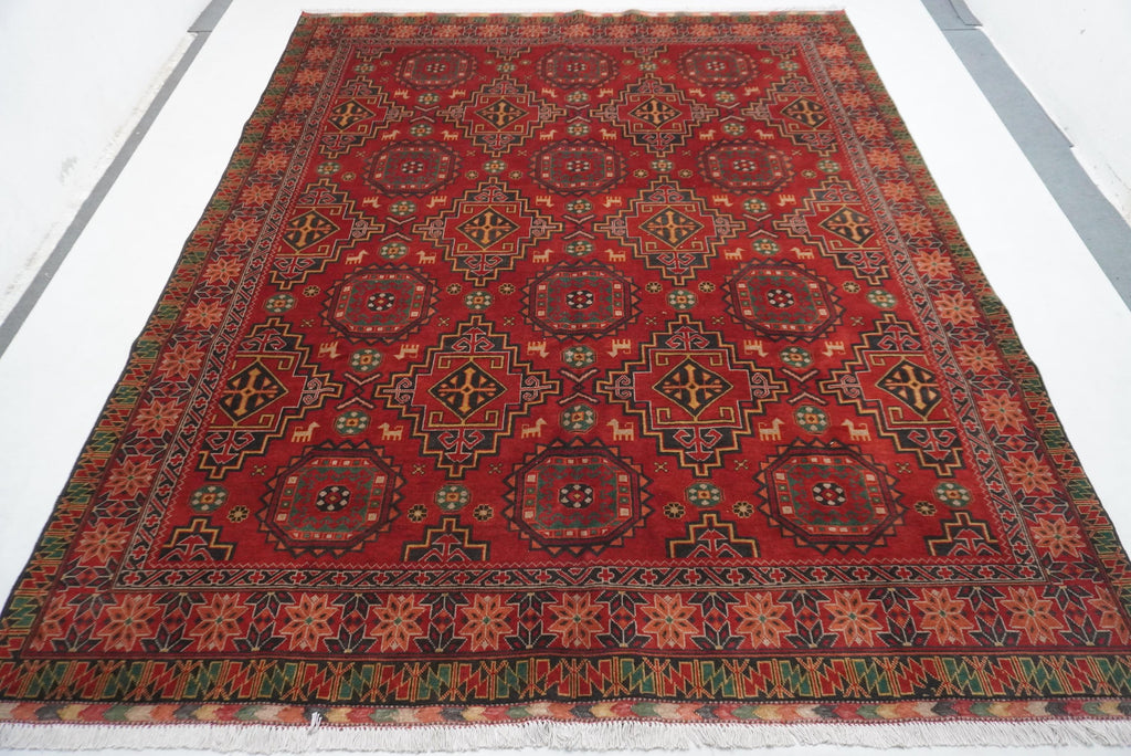 8x10 Red Large Area Rug Afghan Antique Tekke Sarique Handmade Wool