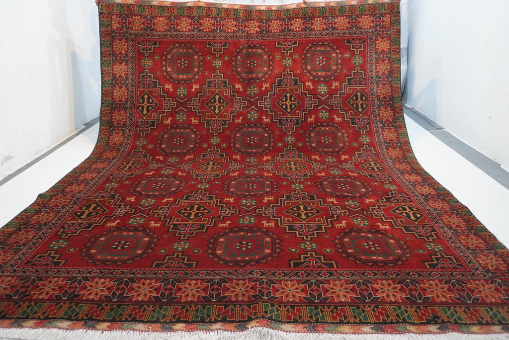 8x10 Red Large Area Rug Afghan Antique Tekke Sarique Handmade Wool